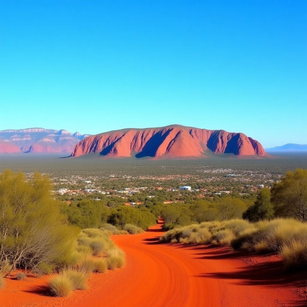 Panoramic view of Alice Springs with MacDonnell Ranges in background